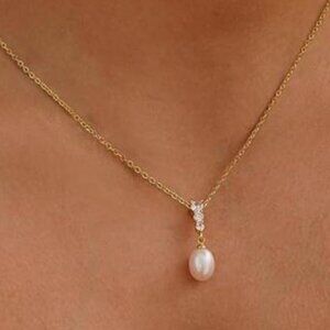 14K Gold Pearl Choker Necklace | Dainty Adjustable Thin Chain